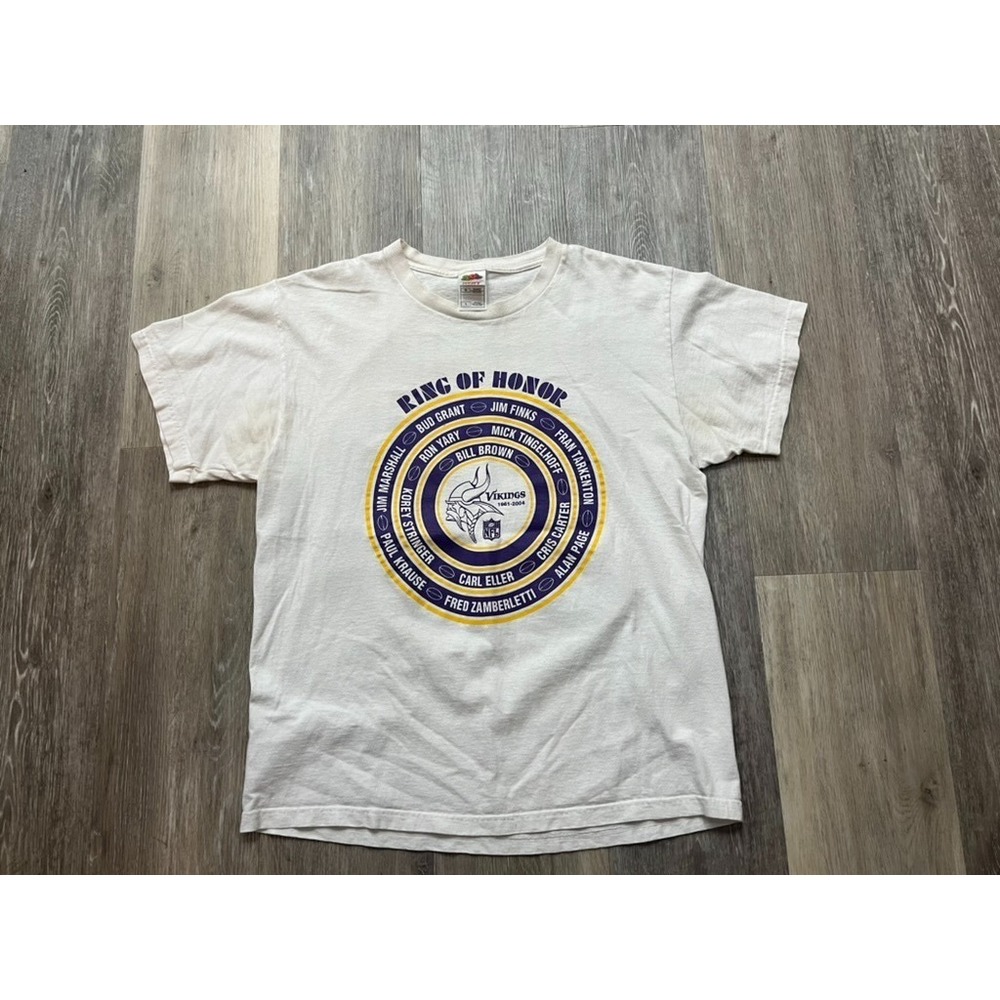 Vtg Rare Y2K Minnesota Vikings NFL Ring of Honor T Shirt "Boom Boom" Brown L